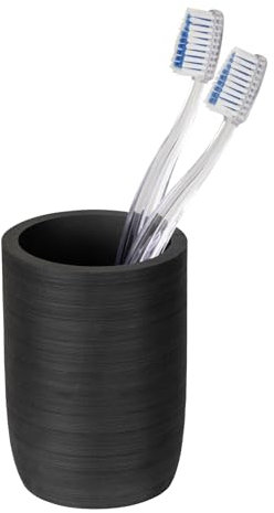 WENKO Zahnputzbecher Mod. Altavalle eleganter Zahnbürstenhalter aus Polyresin freistehend für Badezimmer Dekoration Ø 8 cm Höhe 10,5 cm Schwarz