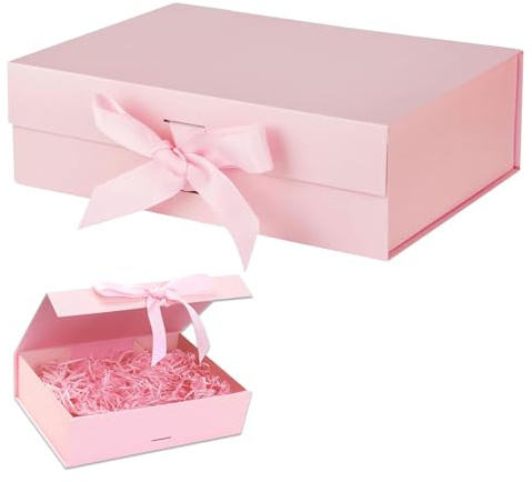 Geschenkbox mit Schleife, 23 x 17 x 7 cm Magnetische Geschenkkarton mit Deckel, Partei Geschenkboxen, Geschenkbox mit Deckel Quadratische, für Feiertagsbankette, Geburtstagsfeiern(Rosa)