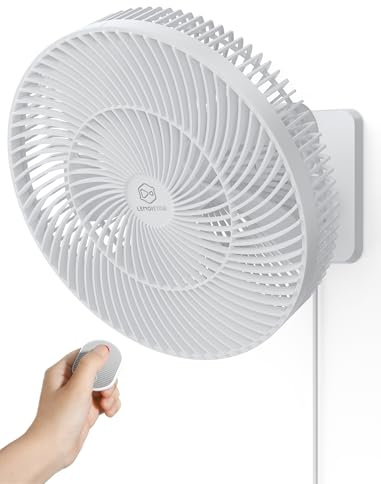 12 Wall-Mounted Oscillating Fan with Remote - 4 Quiet Speeds, 90° Rotation, Timer for Bedroom, RV, Bathroom,Includes Adapter & 8.2ft Cord, Easy to Clean, Adjustable Tilt, Home Cooling, Maximize Space