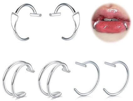 FloralGrace Argento Nero Faux Lippenpiercing Falso Anello Labiale A Clip Faux Snake Bites Anelli Non Piercing Gioielli Vampiro Canini per Gioielli di Halloween