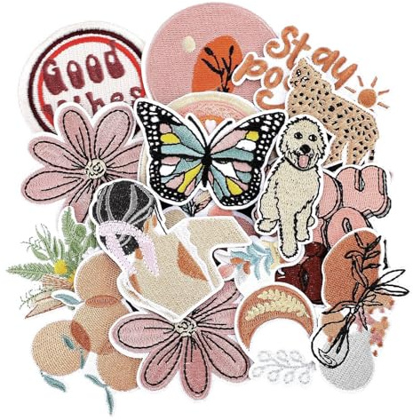 RUISPEED Boho Girly Toppe per stirare 16 pezzi, applique ricamate carine per stiratura, patches termoadesivi fai-da-te per jeans, giacche, borse, cappelli - Ideali per bambini e adulti