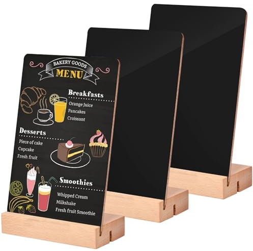 3PCS A5 Chalkboard Signs, Chalk Board Signs with Stand Double Sided Tabletop Blackboard Menu Board with Wooden Stand for Wedding Party Bar Restaurant Cafe Table Decoration