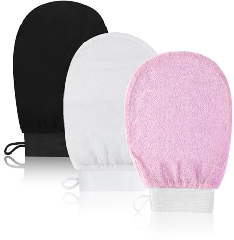 3 x kroppsskrubbhandske, kropps exfolierande handske, kropps- och ansiktsskrubbhandskar, ta bort smuts och död hud för att rengöra och rena huden, mjuka exfolierande handskar