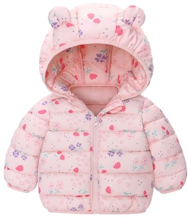 Happy Cherry Bambina Bambino Inverno Autunno Giacca Manica Lunga Cappotto Piumino con Cappuccio Carino Neonato Giubbotto Trapuntato Caldo Comodo Rosa 6-12 Mesi