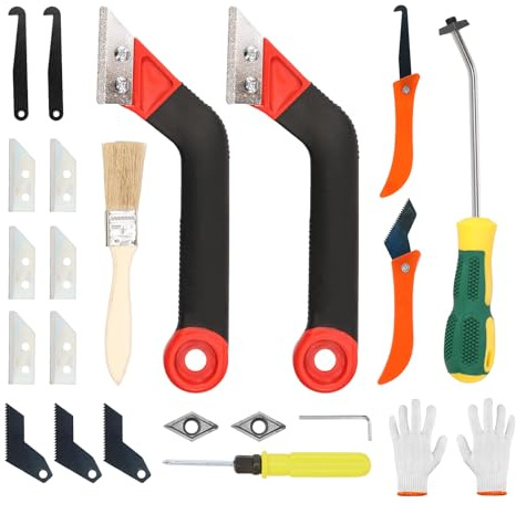 23 piezas de rascador de juntas para azulejos con 13 cuchillas de repuesto, herramienta para eliminar juntas con cepillo de limpieza, cono de limpieza de juntas, herramienta de eliminación de lechada