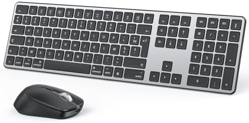 OMOTON Kit Clavier et Souris sans Fil Bluetooth pour Mac, Clavier et Souris Rechargeable avec 3 Canaux Bluetooth pour Apple Mac Pro/Mini, MacBook Pro/Air, iMac, iMac Pro, AZERTY Français, Gris Foncé