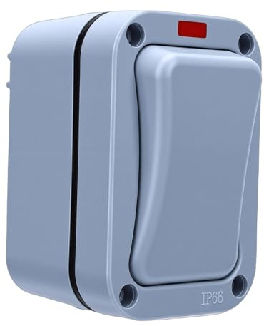 Odorkle Weatherproof Exterior Light Switch 20A Single Gang IP66 with Indicator for Outdoor Electrical Control