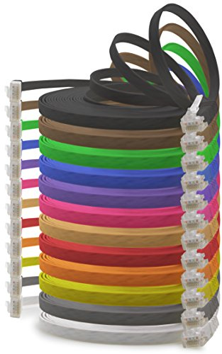 Cat6 platt nätverkskabel - 0,25 m, 12 färger, 12 stycken, Ultra platt, Cat6 patchkabel 1000 Mbit/s Gigabit LAN (RJ45), Slim Micro