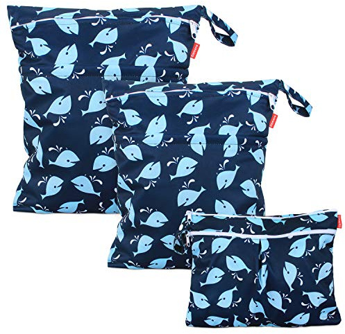 Damero 3 pezzi Wetbag Pannolini Riutilizzabile, Borsa per Pannolini Lavabili, Bag Pannolino per Pannolini per Bambini, Vestiti Sporchi e Altro