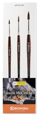 ESCODA Set 3 Aquarellpinsel - Nr. 4, Nr. 6, Nr. 10 Rund Spitz Kunsthaar Versàtil Set Laurin McCracken Serie Fibra Versàtil Profesionell Handgefertigt in Barcelona.