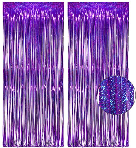 Lametta Vorhänge Lila Glitzer - GREATRIL Violett Party Vorhange Foto Hintergrund Folien Fransen Luftschlangen Deko für Kpop Halloween Monster Vampire Geburtstag Einschulung Party