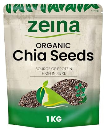 Zeina Organic Chia Seeds (1Kg) - Freshly Packed Natural Organic Raw Chia Seeds Source of Protein and Fibre for Vegetarian and Vegan Diets, Kosher Approved