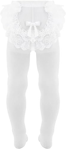 AQUILONE Strumpfhose für Neugeborene & Babys, mit Rüschen und Schleife, passend für Zeremonien, Taufen, Feiern, Made in Italy, 1 Paar, Größe: 0-12 Monate