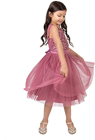Maya Deluxe Mädchen Midi, Pailletten, Verziert, Party-Tutu, Brautjungfern, Hochzeit, mit Gürtelschleife Kleid, Desert Rose, 5-6 Years, PL1-11-183