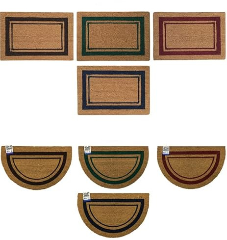 Home Tresor - Zerbino Cocco con Bordo | Tappeto Ingresso in Cocco Naturale con Greca Fronte Cocco e Retro PVC | Zerbino Casa (Mezzaluna 40 x 65 cm, Cornice Marrone)