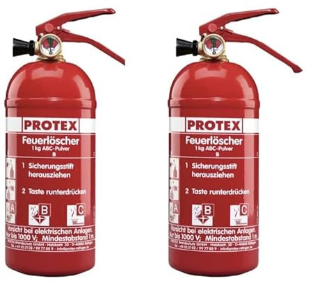 2X Protex Feuerlöscher PDE1GA Auto, 1kg, Manometer mit Kfz-Halterung u. Plakette