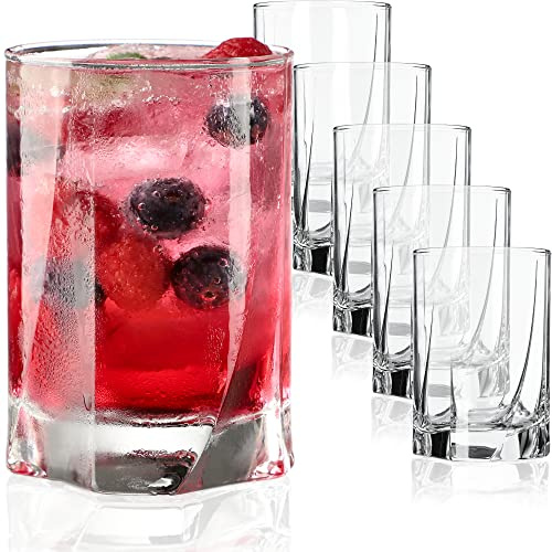 KADAX Dricksglas av högkvalitativt glas, set om 6, vattenglas, tjockväggiga juiceglas, ribbade glas för vatten, dryck, juice, fest, cocktailglas, dryckesglas (låg, 250 ml)