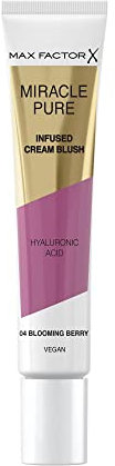 Max Factor Miracle Pure Cream Blush 04 Blooming Berry, Moisturising, Plumps & Hydrates, Buildable Glow, Infused with Hyaluronic Acid & Squalene, Fresh & Healthy Looking Skin, 100% Vegan
