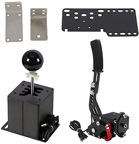PC USB Simulator Shifter 64 Bit Handbrake with Clamp Compatible with G29 G27 G25 G920 T300RS/GT Steering Wheel Sequential H Gear Shifter Compatible with ATS ETS Dust WRC Sim Racing Games 6+R Black