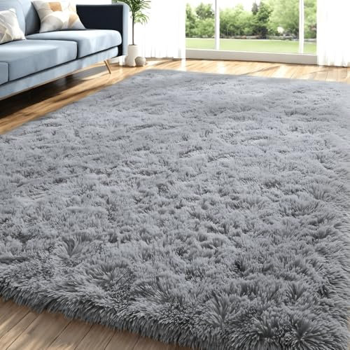 Lanyesky Alfombra de Sala de Estar de Pelo Largo, Alfombra Moderna y esponjosa para niños, Lavable y Antideslizante, Adecuada para la Sala de Estar y el Dormitorio (80x120cm, Gris.)