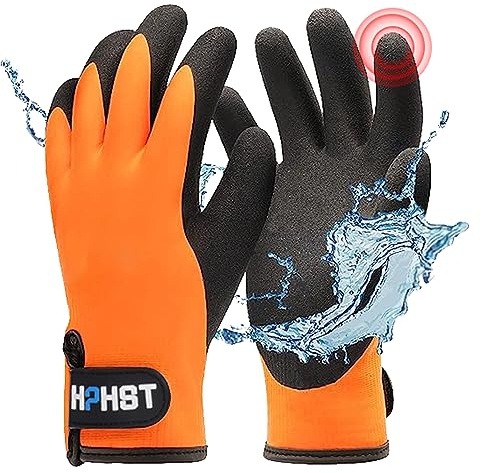 HPHST - Guantes de trabajo, térmicos, cálidos, impermeables, antideslizantes, aislados con doble capa de nailon, para invierno, naranja, talla L