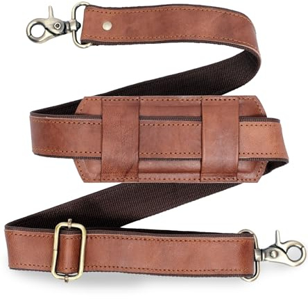Adjustable 60-inch Real Leather Bag Replacement Shoulder Strap Comfort Fit Padded with Metal Swivel Hooks for Crossbody Purses, Laptop Messenger Bags, Handbags and Duffle Luggage Straps (Brown)