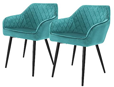 ML-Design Set om 2 matstolar med armstöd och ryggstöd, petrol, köksstol med sammetsöverdrag, stoppad stol med metallben, ergonomisk stol för matbord, matstol vardagsrumsstol