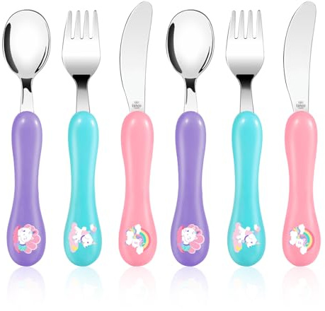 Lehoo Castle KinderBesteck, 6-teilig KinderBesteck Edelstahl, Kinder Besteck, Baby Kleinkinder Löffel Gabel Messer Set