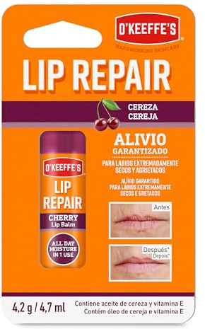 O'Keeffe's Lip Repair Cereza - Bálsamo labial reparador para labios secos y agrietados - 24h hidratación