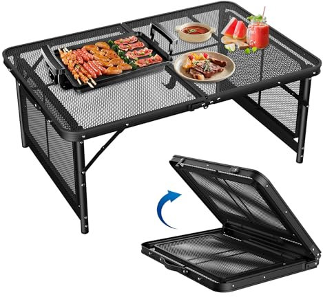 NAIZY Table de camping pliable 90 x 60 x 39 cm - 2 niveaux réglables en hauteur - Table à tapisser extensible avec pieds antidérapants - Avec poignée