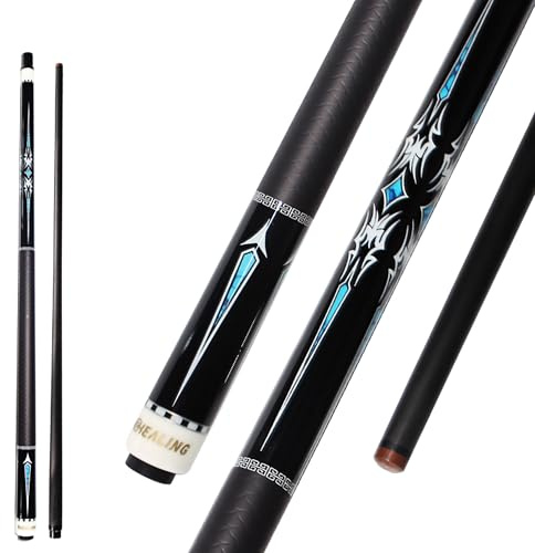 OKHEALING Stecca da biliardo in fibra di carbonio T700 da 14 mm, puntale fenolico nero, 1/2 snodato fatto a mano, peso 540-595,3 g, adatta per palline da 8 e 9