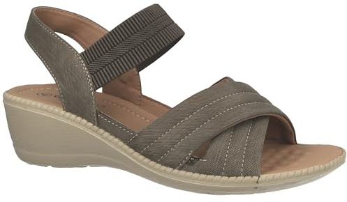 Cushion Walk Women's Sling Back Elasticated Ankle Strap Wedge Sandals (Khaki, UK Footwear Size System, Adult, Women, Numeric, Medium, 4)