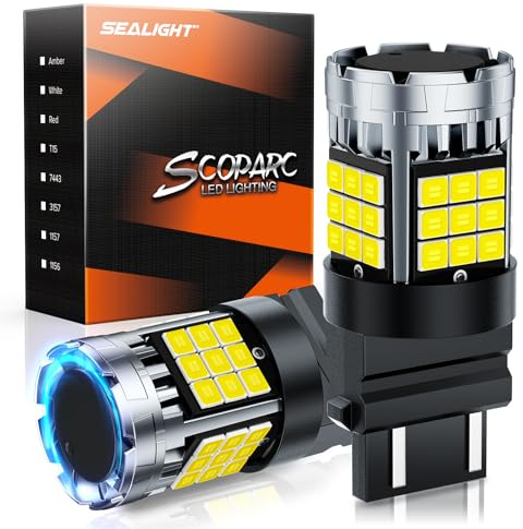 SEALIGHT 3157 LED Bulb Reverse Light, 6500K White 600% Brighter 3156 4114 Led Bulbs, With Built-In Resistor, Anti Hyper Flash Error Free for Backup Tail Parking Daytime Running Signal Light, 2 Pack