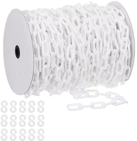 PATIKIL 164pcs Cadena de plástico blanca 8mm Cadena de barrera de seguridad | grande de plástico largo, para control de multitudes estacionamiento cerca