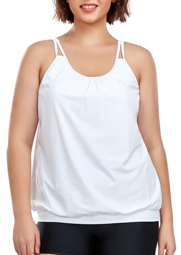 Ocean Blues Parte superior tankini de talla grande para mujer, ajuste holgado, tankini, blanco, 3XL Grande
