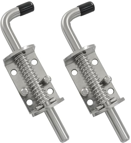 Aoserge 2 Pack 6.5 Inch 304 Stainless Steel Spring Loaded Gate Latch Pin - Outdoor Solid Hardware Latch with Barrel Bolt Nice Design, Heavy Duty for Shed Doors, Wood & Metal Gates, Trailers