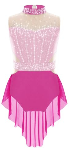 inhzoy Body Danza Classica Ballerina Bambina Vestito da Balletto Ballo Lirico Contemporaneo con Strass Balletto Leotards Body Ginnastica Ritmica Abito da Ballo Latino Rosa 9-10 anni
