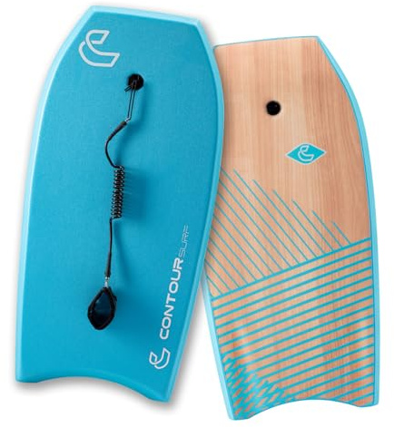 CONTOUR SURF Body Boards for Beach 39 inch Lightweight Durable Body Board with EPS Core Dual Channel Double Swivel Coiled Wrist Leash Ideal Bodyboards for Kids, Teens & Adults