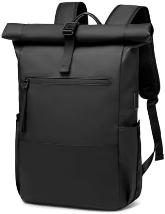 BJIAX Rolltop Sac à dos pour homme et femme - Grand sac à dos pour ordinateur portable - Étanche - Avec compartiment pour ordinateur de 16 - Sac à dos d'école - Sac à dos de voyage imperméable