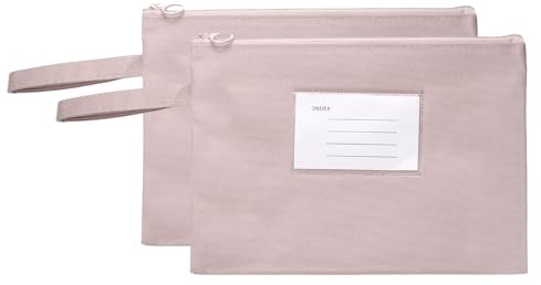 PATIKIL 2 Pcs Mesh Zipper Pouch with Handle, A5 Oxford Fabric Zipper File Pouch Single-Layer Document Bag Storage for Office Travel Puzzles Books Shopping, Pink (9.5 x 7.3 Inch)