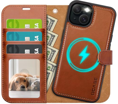 OCASE Coque pour iPhone 13 Amovible 2 en 1 Etui Portefeuille, RFID Blocage, Fentes pour Cartes, Antichoc TPU Housse Cuir Protection pour iPhone 13 (6,1 Pouces) - Brun