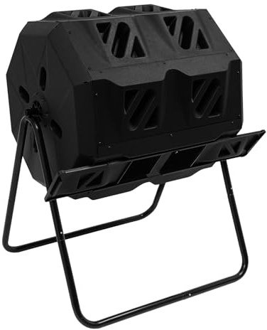 Repomanda, Composteur à double chambre 160 l - Bac à compost rotatif - Avec pied - Pour déchets de jardin et de cuisine - Engrais bio - Fabrication de compostage