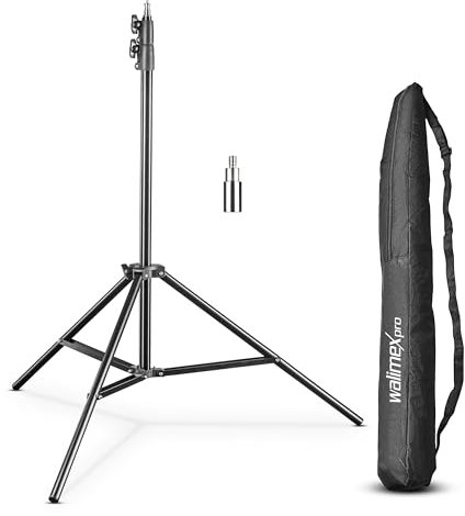 Walimex pro Lampenstativ FT-8051 bis 260 cm Höhe, Lichtstativ mit Federdämpfung inkl. 3/8 Adapter & Taschen, Blitzstativ bis 5 kg, Studiostativ für Ringlicht, Reflektor, Blitz & Video
