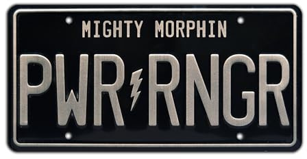 Celebrity Machines | Mighty Morphin | PWR RNGR | Vanity Plate, Stamped Aluminum, Metal Decorative Tag, Corrosion Resistant, Quality Novelty Sign, Wall Decoration, Wall Hanging