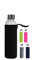 Trinkflasche aus Glas, Sportflasche to-go Glastrinkflasche (550 ml, Schwarz), Borosilikatglas, Wasserflasche Fahrradflasche Glasflasche Getränkeflasche und Deckel aus Edelstahl