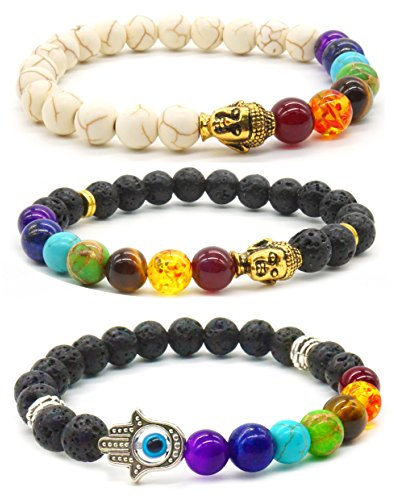 3 st armband i natursten, 7 chakra, reiki-lavaarmband, chakra, herr, dam, armband
