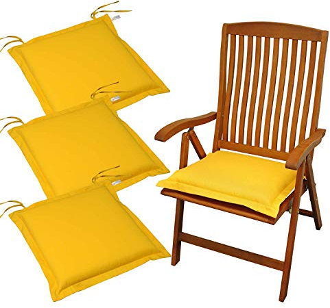 Indoba IND-70444-AUSK-4 4 x Sitzkissen Premium, extra Dicke Polsterauflage mit Reißverschluss, 50 x 50 x 9 cm, Gelb