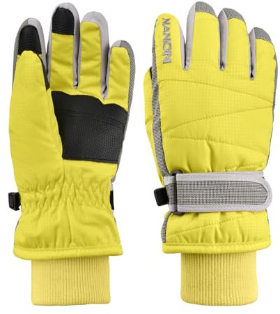 TRIWONDER Kinder Thermo-Fleece Skihandschuhe wasserdichte Snowboard Handschuhe für Jungen Mädchen (Gelb, S (6-7 Jahre))