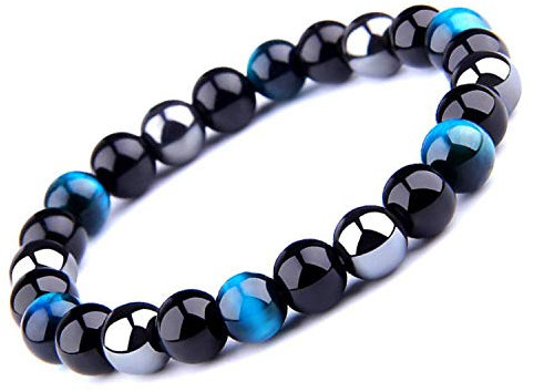 Bracelet Triple Protection Oeil de tigre perles en hématite et obsidienne noire de l'UEUC