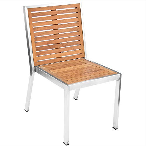 Teako Design Stapelstuhl Fedaia Edelstahl Teak unbehandeltes Massivholz Gartenstuhl Teakholz Terrassenstuhl Wetterfest